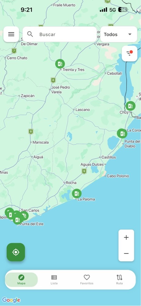 Cargadores cercanos en el trayecto al chuy