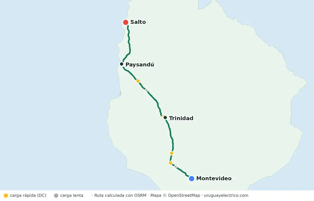 Ruta Montevideo – Salto por Ruta 3 con cargadores de la app