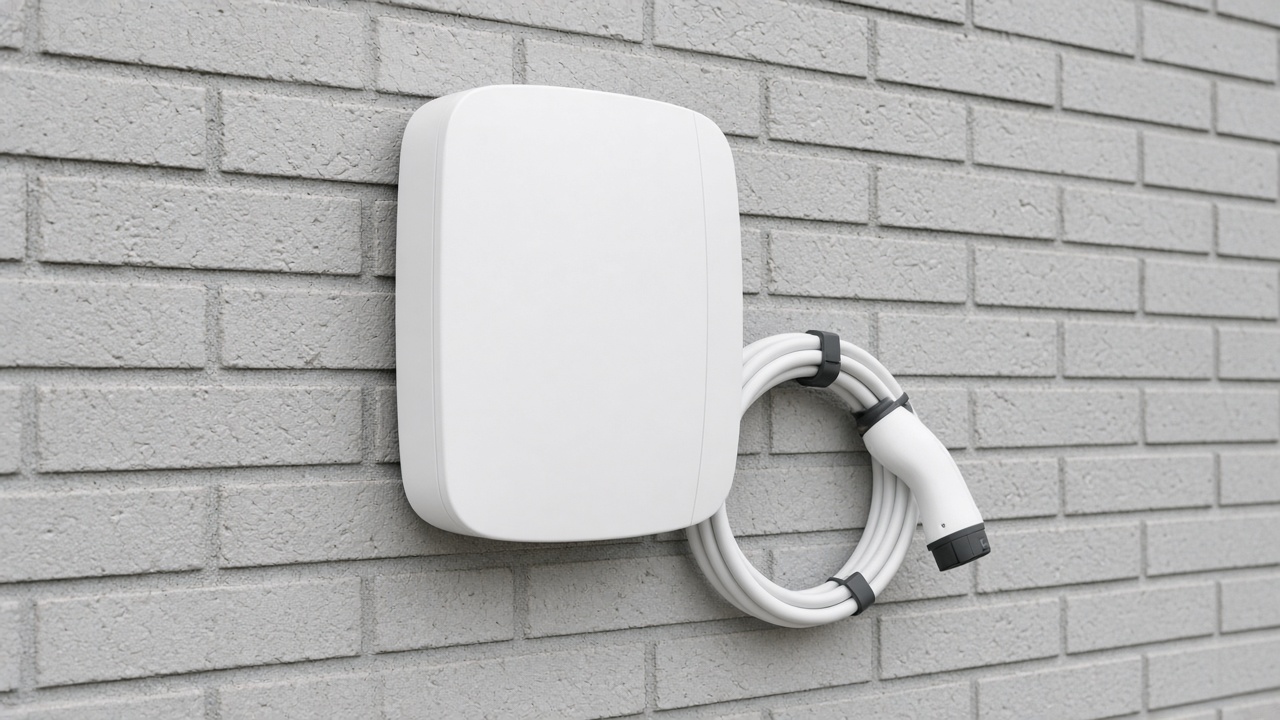 Wallbox para autos eléctricos montado en una pared con cable tipo 2